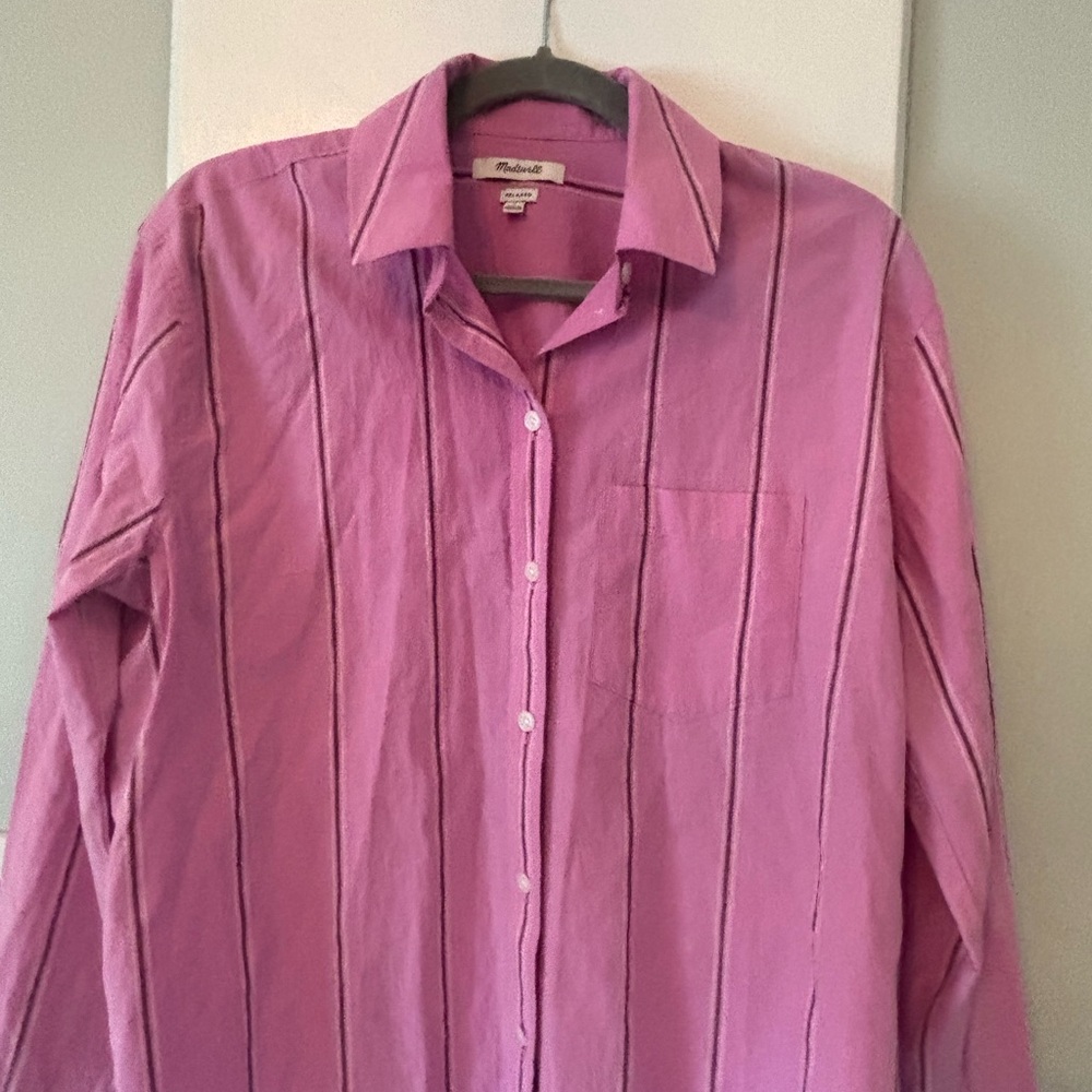 Madewell women’s Pink and Black Striped Shirt